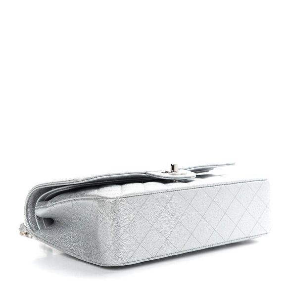 ❌❌ CHANEL 21K Glittered Silver Metallic Caviar Quilted Medium Double Flap CC bag - Picture 5 of 14